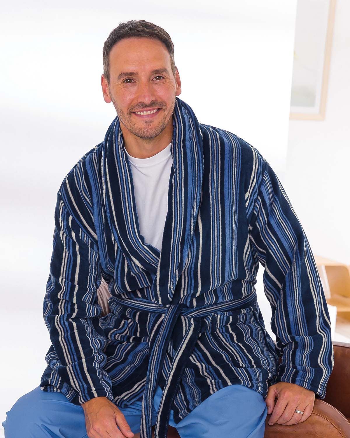 Blue Striped Fleece Bed Jacket Mens Country Collection